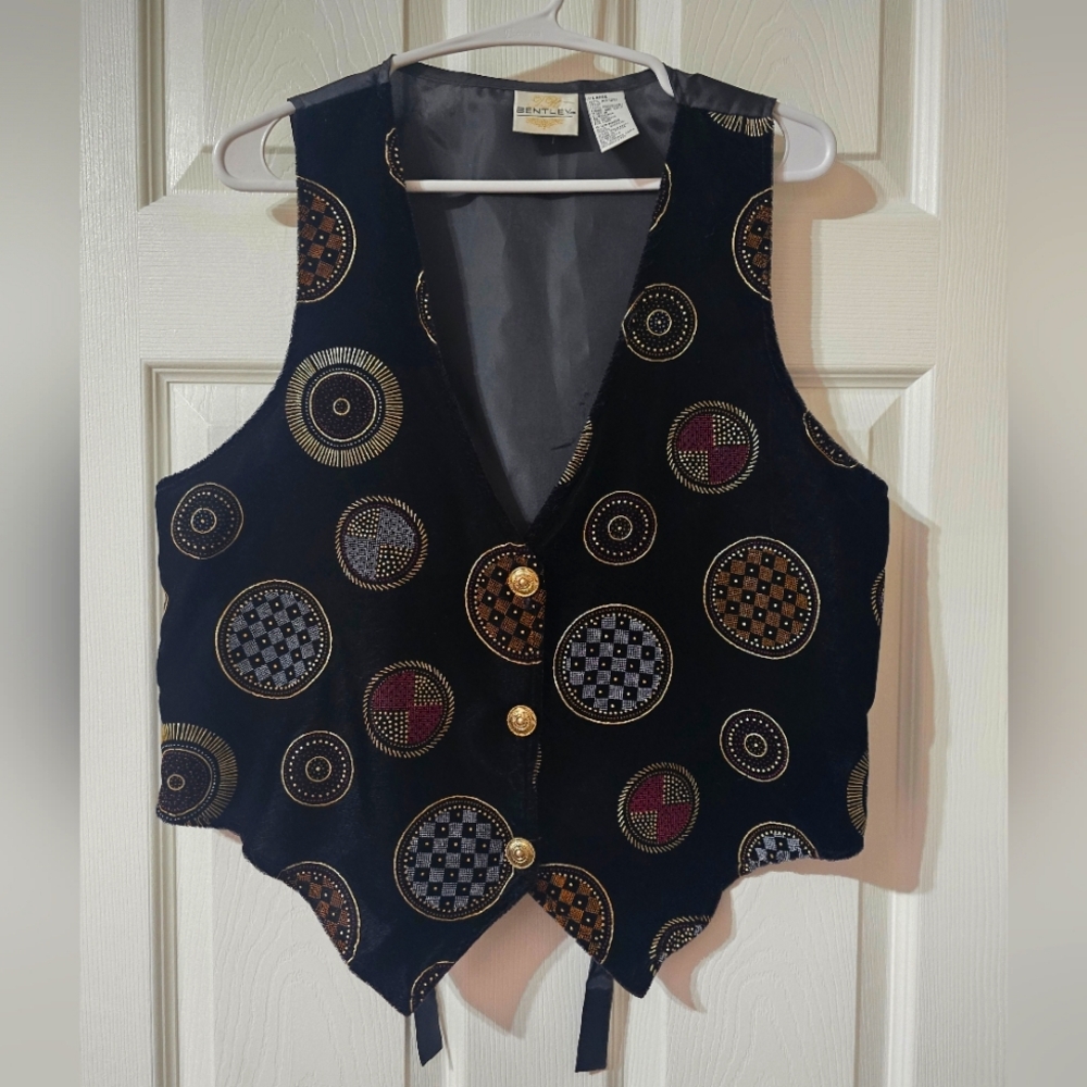 Vintage Bentley Studded Velvet Button Close Vest, Boxy Fit, 90s, Tie Back, EUC!